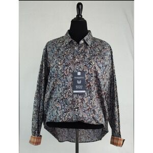 Panhandle‎ Rough Stock Womens Paisley Western Snap Shirt Flex Tech Navy Rust NEW